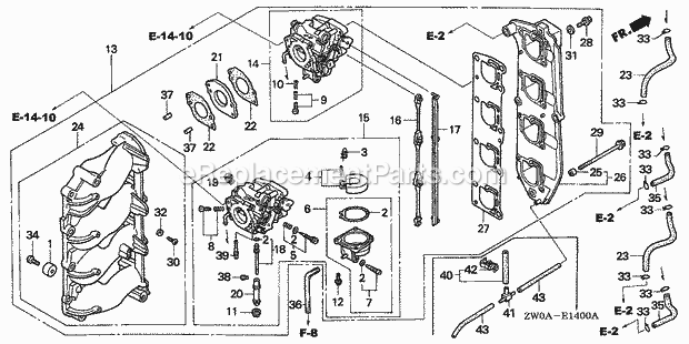 Honda Marine BF90A5 (Type XRTA)(4700001-4799999)(2100001-9999999) Carburetor Diagram
