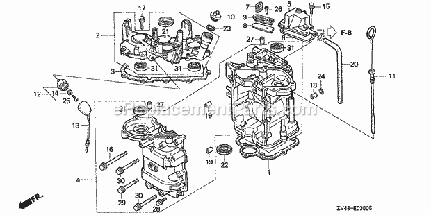 Honda Marine BF9.9AY (Type SAS)(1600001-1699999)(1300001-1399999) Cylinder Diagram
