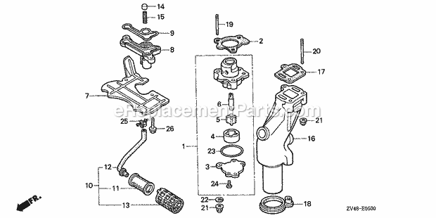 Honda Marine BF9.9AY (Type XAS)(1600001-1699999)(1300001-1399999) Oil Pump Diagram