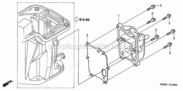 Honda Marine BF9.9D4 (Type SRTA)(1300001-1399999)(2000001-9999999) Exhaust Chamber Cover Diagram