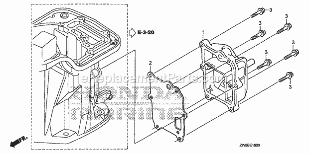 Honda Marine BF9.9DK0 (Type LHA)(1600001-9999999) Exhaust Chamber Cover Diagram