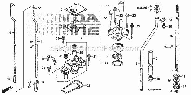 Honda Marine BF9.9DK0 (Type LHA)(1600001-9999999) Water Pump Vertical Shaft (S,l) Diagram