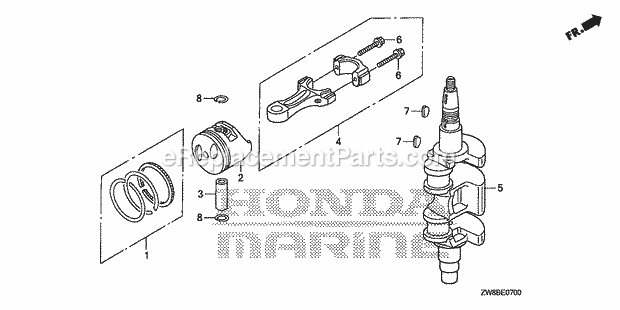 Honda Marine BF9.9DK0 (Type LHSA)(1600001-9999999) Crankshaft Piston Diagram