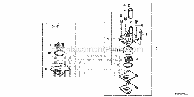 Honda Marine BF9.9DK3 (Type LRA)(1800001-9999999) Pump Impeller Kit Diagram