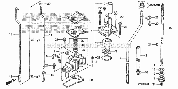 Honda Marine BFP15DK0 (Type XRTA)(1400001-1499999) Water Pump Vertical Shaft (Ul Size) Diagram