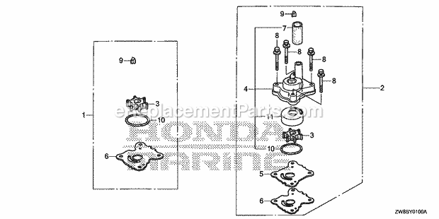 Honda Marine BFP8DK0 (Type LRTA)(1600001-9999999)(2000001-9999999) Pump Impeller Kit Diagram