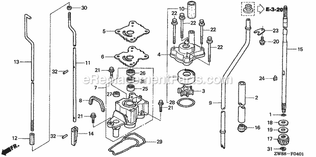 Honda Marine BFP9.9D4 (Type XHSA)(1300001-1399999)(1000001-1999999) Water Pump Vertical Shaft (Ul Size) Diagram