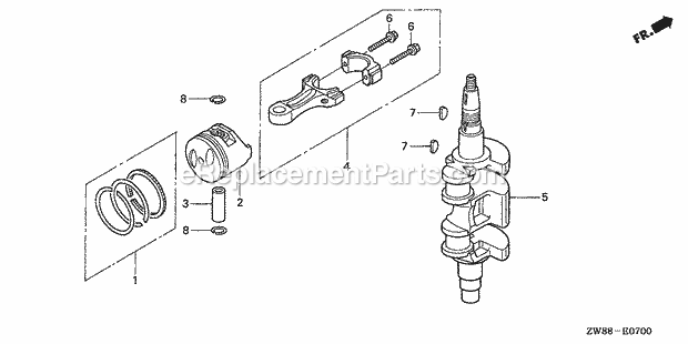 Honda Marine BFP9.9D4 (Type XHSA)(1300001-1399999)(1000001-1999999) Crankshaft Piston Diagram