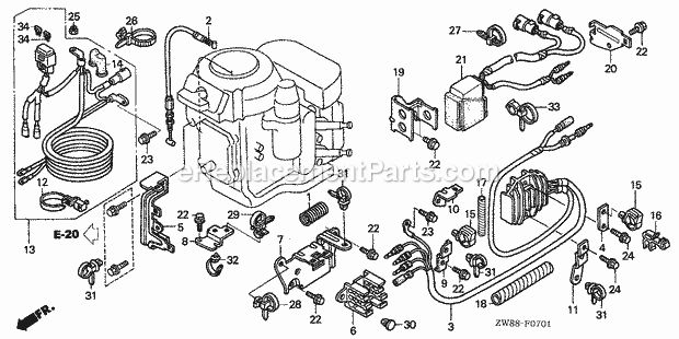 Honda Marine BFP9.9D4 (Type XRTA)(1300001-1399999)(2000001-9999999) Regulator Starter Cable (2) Diagram