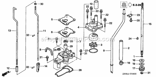 Honda Marine BFP9.9D5 (Type LHTA)(1400001-1499999)(2000001-9999999) Water Pump Vertical Shaft (L,s Size) Diagram