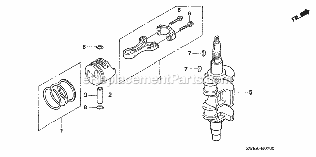 Honda Marine BFP9.9D5 (Type LRA)(1400001-1499999)(1000001-1999999) Crankshaft Piston Diagram