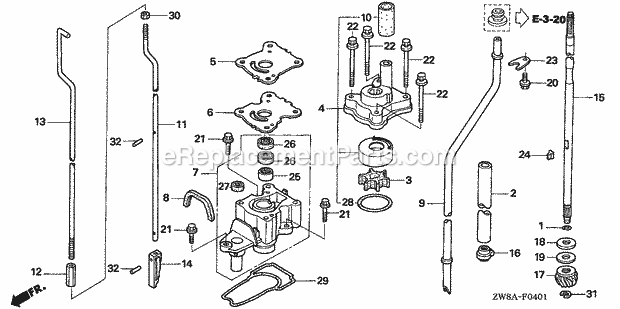 Honda Marine BFP9.9D6 (Type XHSA)(1500001-1599999)(1000001-1999999) Water Pump Vertical Shaft (Ul Size) Diagram