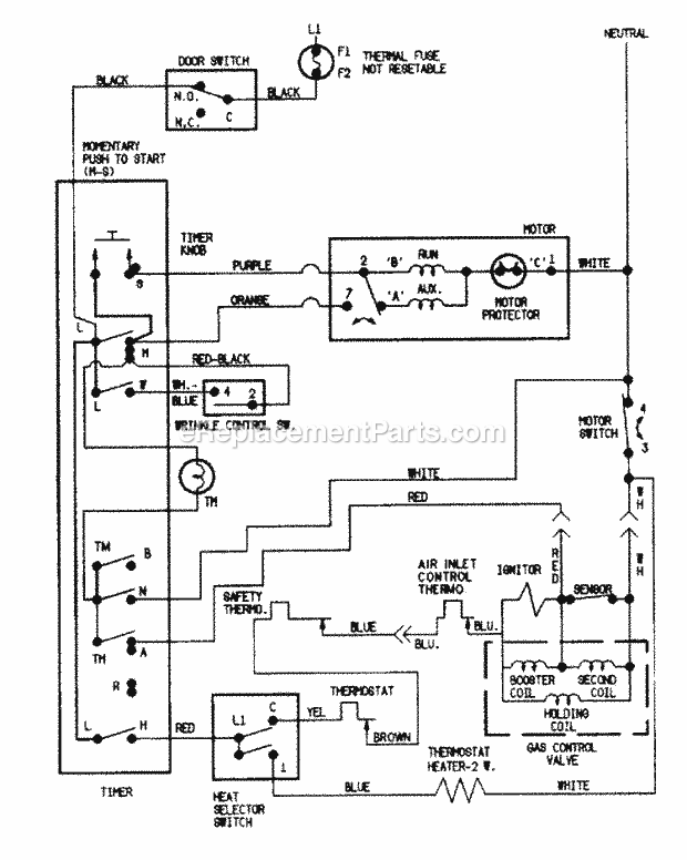 Hoover LDGH200AAV Dryer- Gas Wiring Information Diagram