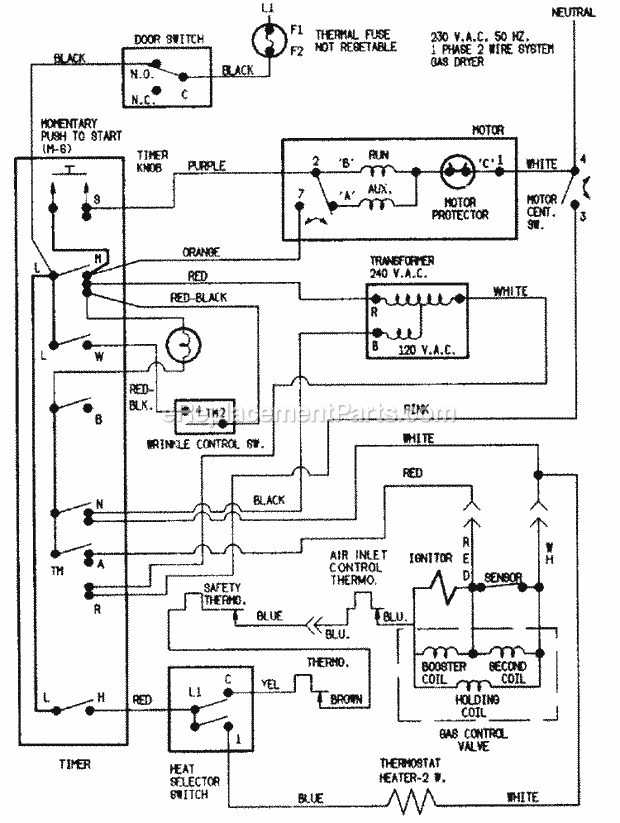 Hoover LDGH200AGV Dryer- Gas Wiring Information Diagram
