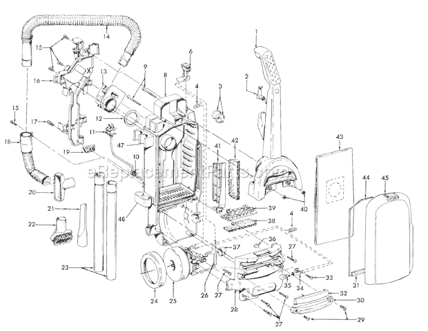 Hoover U5396900 WindTunnel Motor, Cleaningtools, Handle, Outerbag Diagram