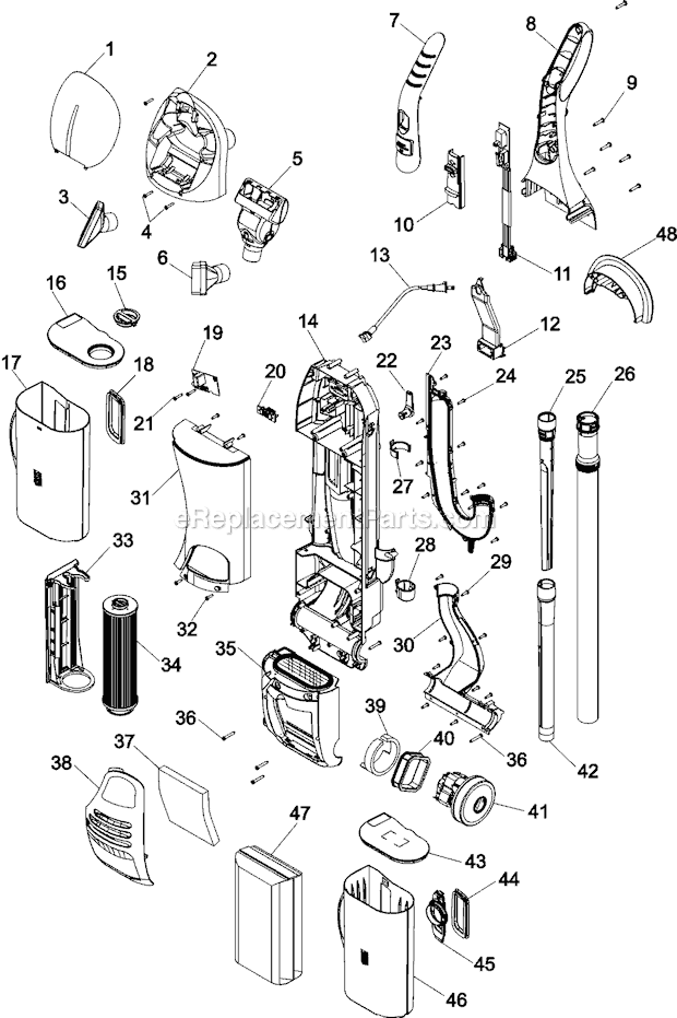 Hoover U8185-900 Savvy Bagged / Bagless Combo Upright Upper Assembly Diagram