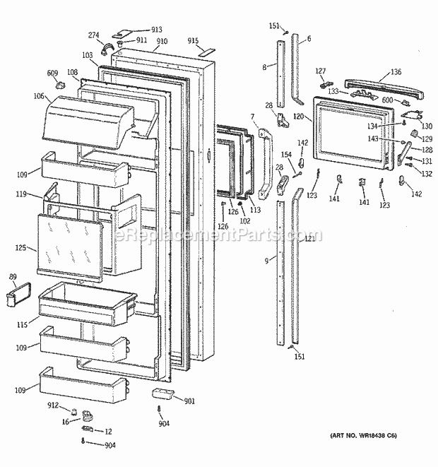 Hotpoint CSK28DHZAAA Side-By-Side Refrigerator Z Series Fresh Food Door Diagram