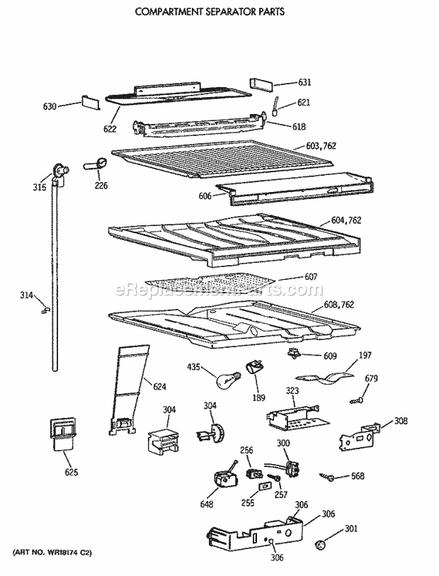 Hotpoint CTE24GATJRWH Top Freezer Refrigerator Compartment Separator Parts Diagram