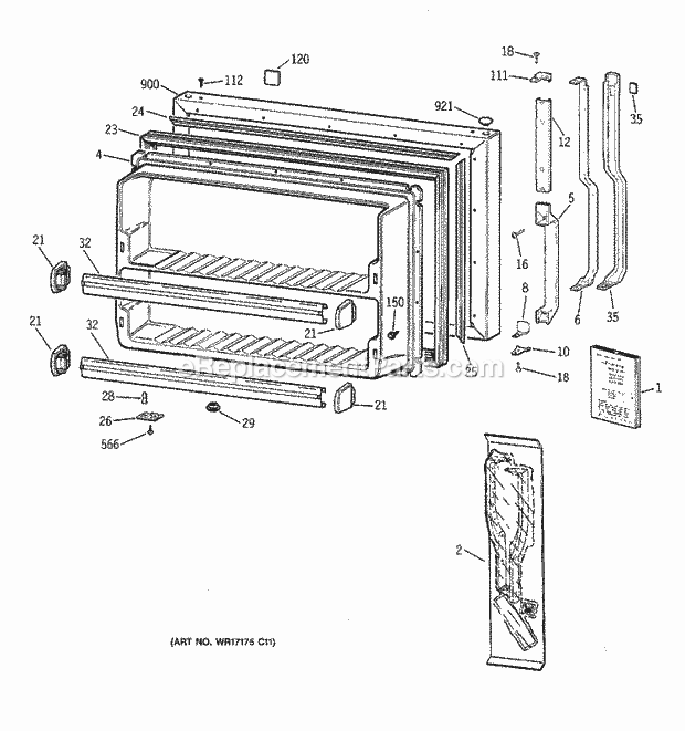 Hotpoint CTG18GABPRWW Top Freezer Refrigerator B Series Freezer Door Diagram