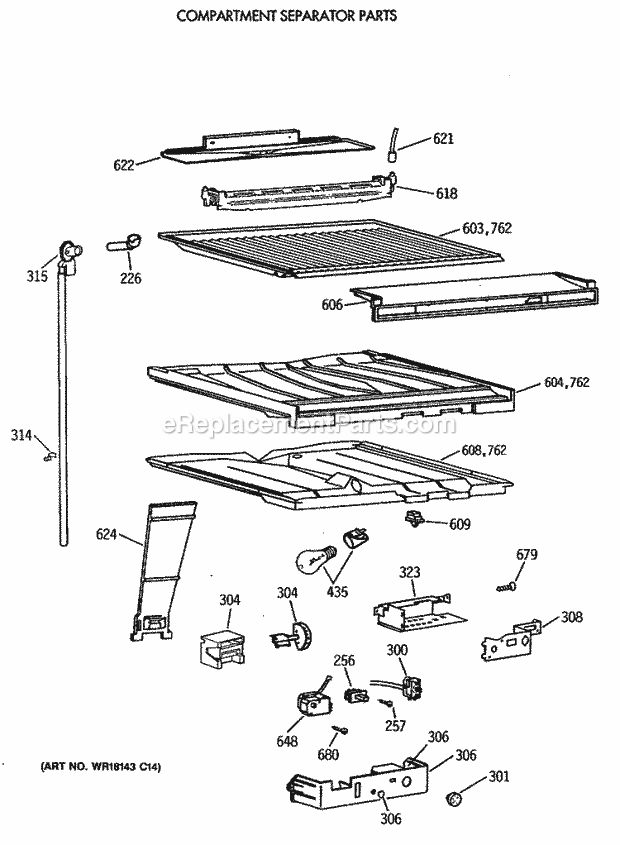 Hotpoint CTX18LAXBRWH Top Freezer `95 Model Compartment Separator Parts Diagram