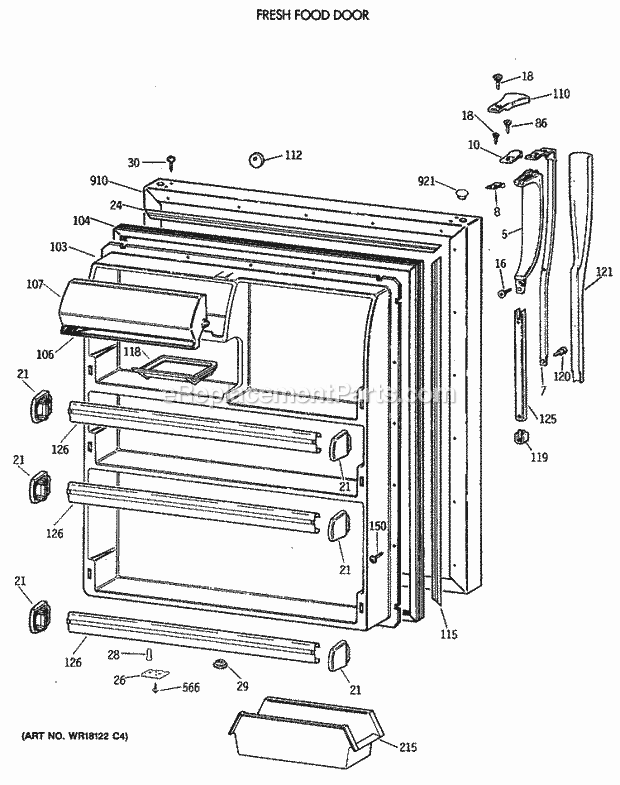 Hotpoint CTX21BAXBRAD Top Freezer `95 Model Fresh Food Door Diagram