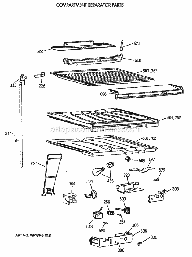 Hotpoint CTX21BAXBRWH Top Freezer `95 Model Compartment Separator Parts Diagram