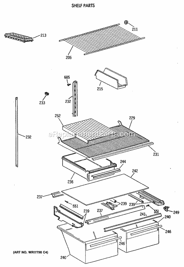 Hotpoint CTX21BAXBRWH Top Freezer `95 Model Shelf Parts Diagram