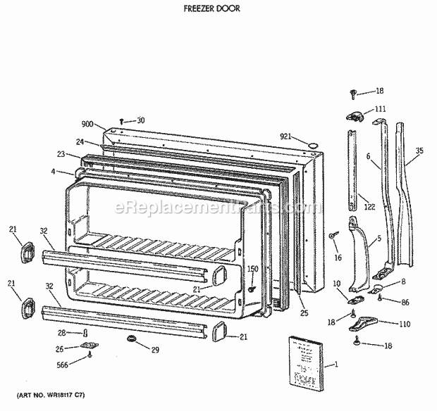 Hotpoint CTX21EAXARWH Top Freezer Top-Mount Refrigerator Freezer Door Diagram