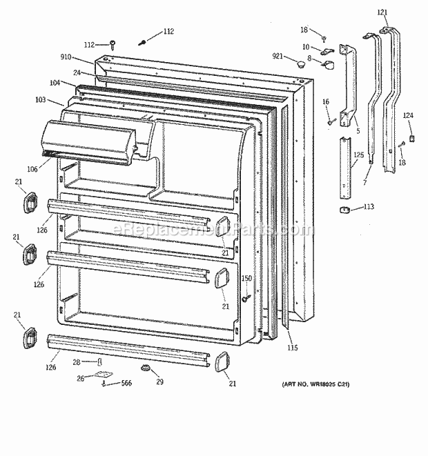 Hotpoint CTX21GACBRAA Top Freezer Refrigerator C Series Fresh Food Door Diagram