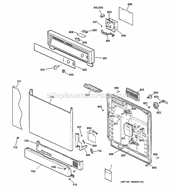Hotpoint HDA2000G00BB Dishwasher Escutcheon & Door Assembly Diagram