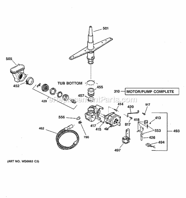 Hotpoint HDA2000G00CC Dishwasher Motor - Pump Mechanism Diagram