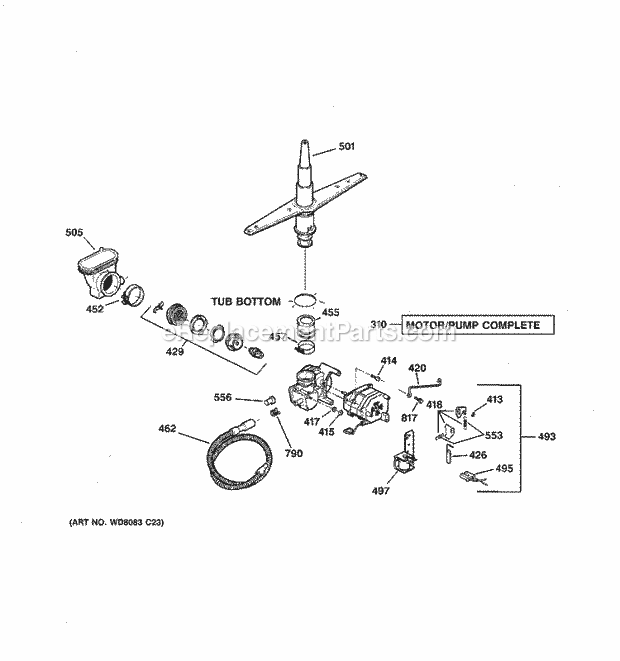 Hotpoint HDA2000G02CC Dishwasher Motor - Pump Mechanism Diagram