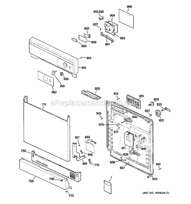 Hotpoint HDA2100N00CC Dishwasher Escutcheon & Door Assembly Diagram