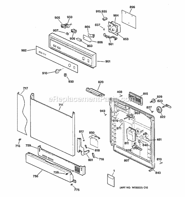 Hotpoint HDA3220Z07BB Dishwasher Escutcheon & Door Assembly Diagram