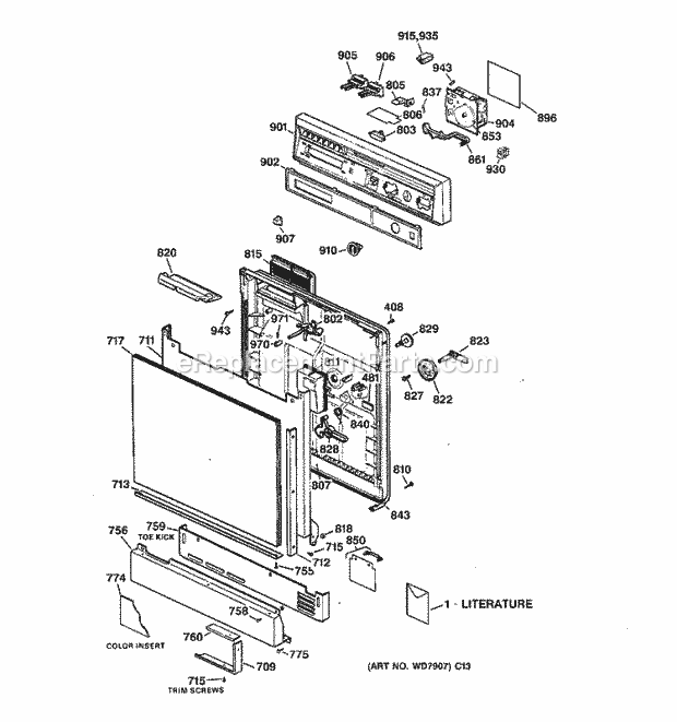 Hotpoint HDA330Y-72WW Dishwasher Escutcheon & Door Assembly Diagram