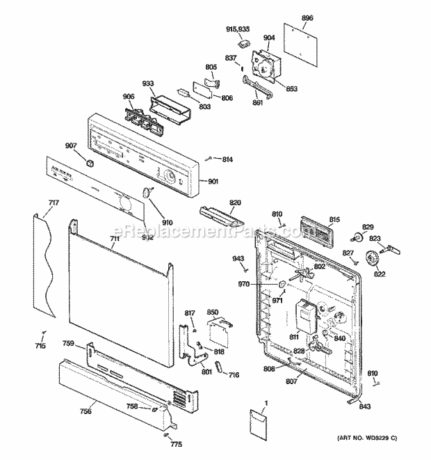 Hotpoint HDA3500N00WW Dishwasher Escutcheon & Door Assembly Diagram