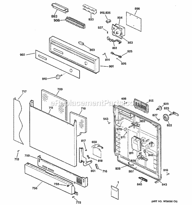 Hotpoint HDA3700G00BB Dishwasher Escutcheon & Door Assembly Diagram