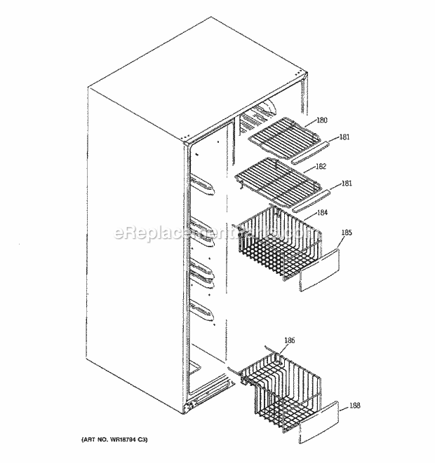 Hotpoint HSK27MGMJCCC Side-By-Side Refrigerator M Series Freezer Shelves Diagram