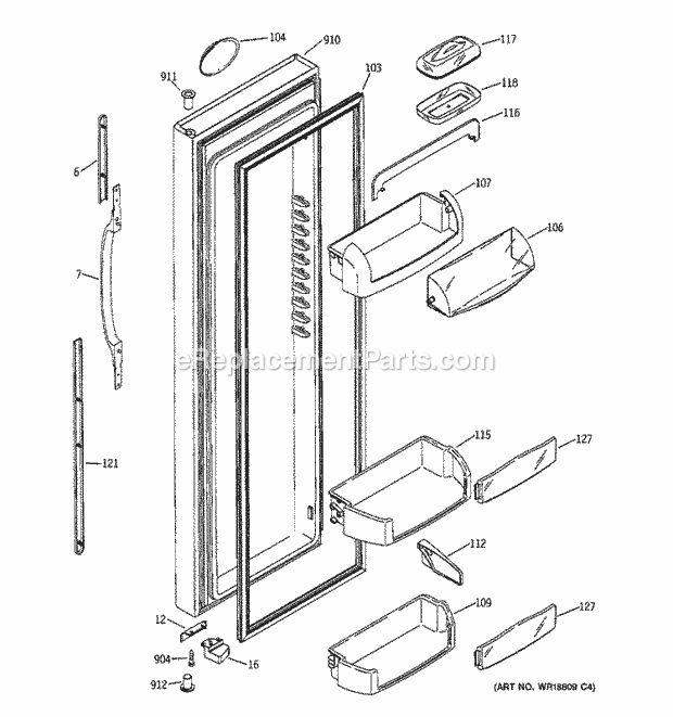 Hotpoint HSK27MGMJCCC Side-By-Side Refrigerator M Series Fresh Food Door Diagram