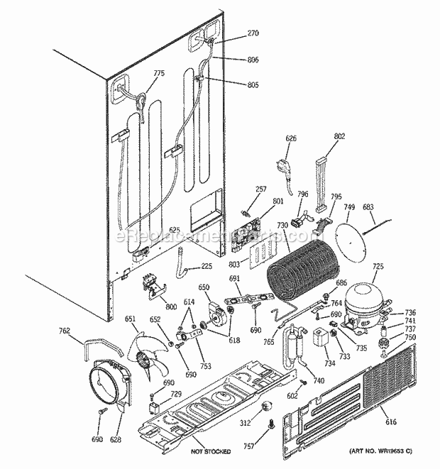 Hotpoint HSK27MGMJCCC Side-By-Side Refrigerator M Series Sealed System & Mother Board Diagram