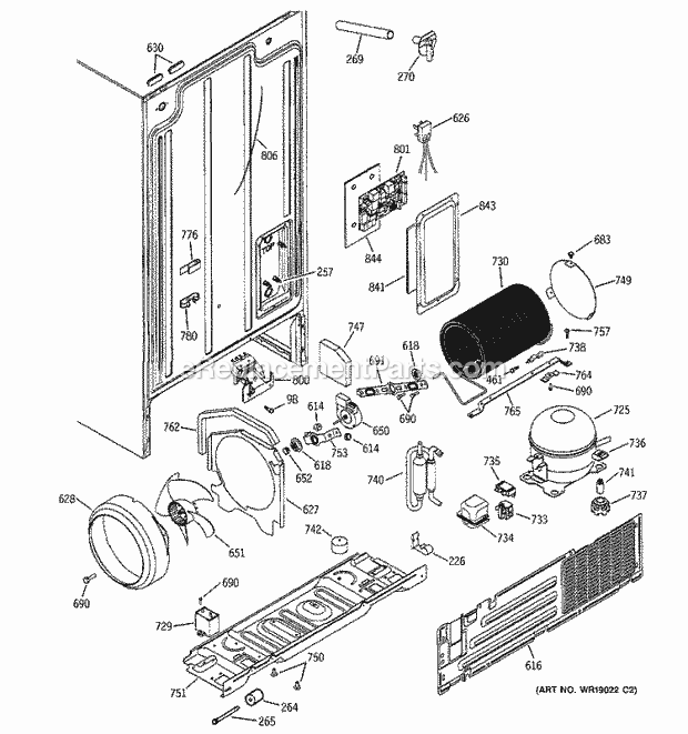 Hotpoint HSS22DDMCWH Side-By-Side Refrigerator Sealed System & Mother Board Diagram