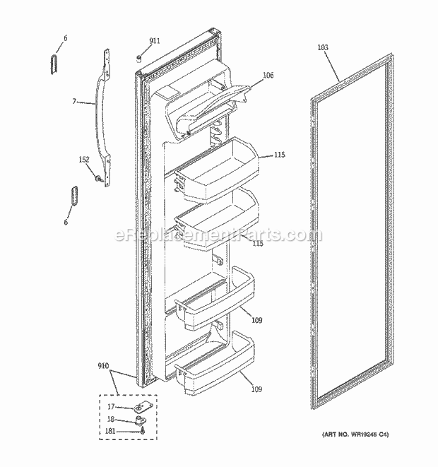 Hotpoint HSS25IFPAWW Side-By-Side Refrigerator P Series Fresh Food Door Diagram