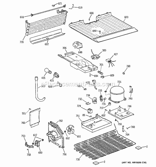 Hotpoint HTR15BBMBLCC Top Freezer Top-Mount Refrigerator Unit Parts Diagram