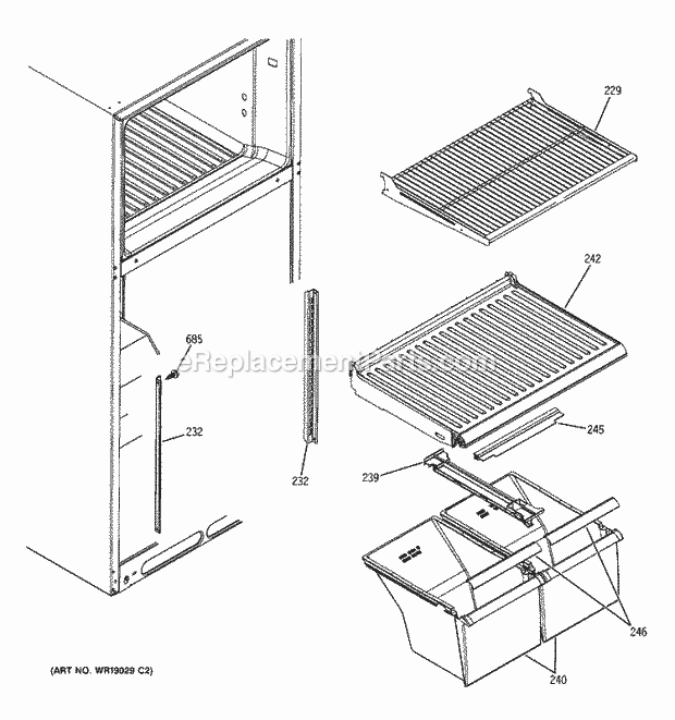 Hotpoint HTS18BBPARCC Top Freezer Refrigerator P Series Fresh Food Shelves Diagram