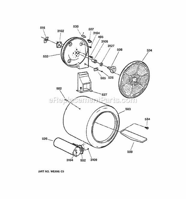 Hotpoint NBXR453GV0AA Residential Gas Dryer Drum Diagram