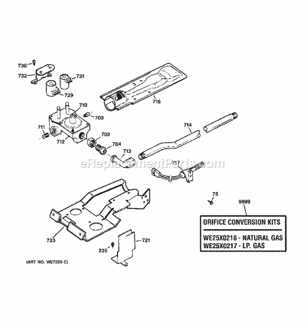 Hotpoint NVLR333GE0CC Residential Gas Dryer Gas Valve & Burner Assembly Diagram