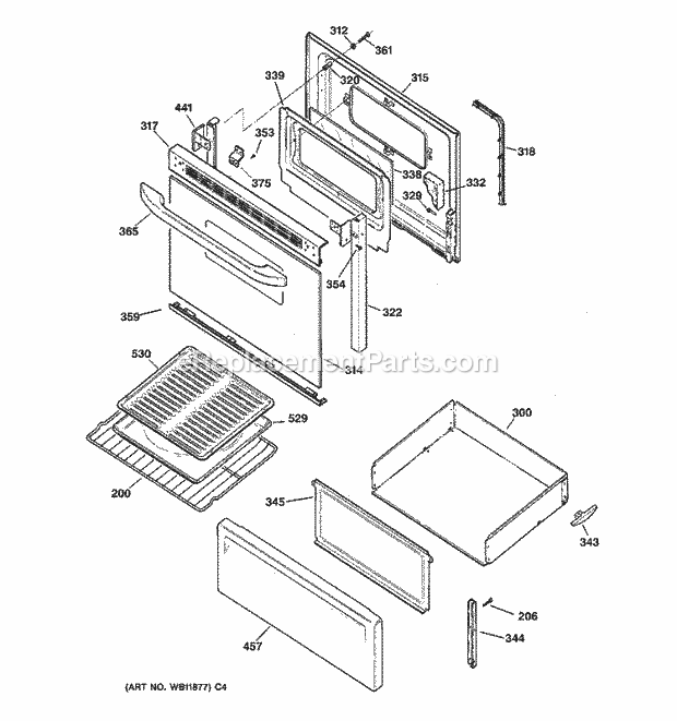 Hotpoint RB585BC1AD Freestanding, Electric Electric Range Door & Drawer Parts Diagram