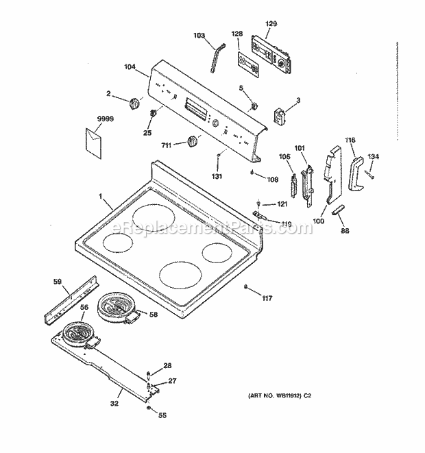 Hotpoint RB585BC1WH Freestanding, Electric Electric Range Controls & Cooktop Diagram