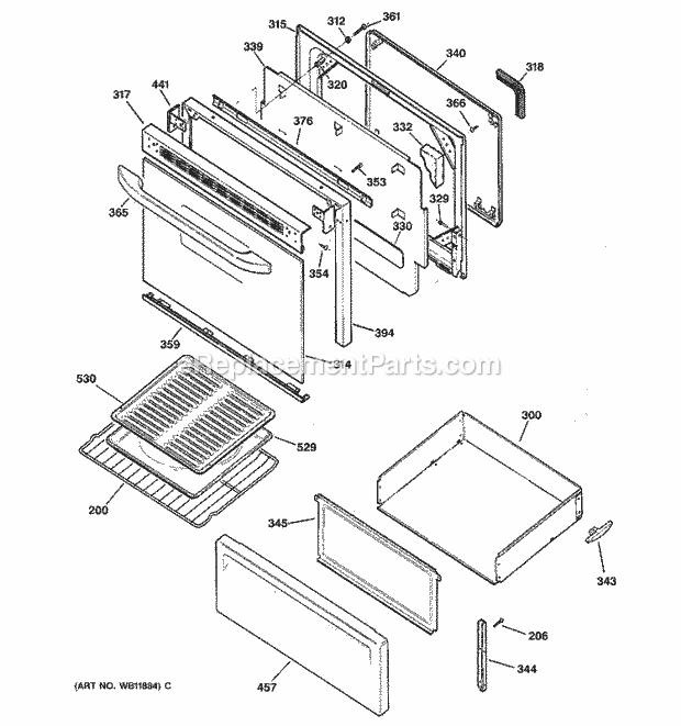 Hotpoint RB753BC1CT Freestanding, Electric Range Door & Drawer Parts Diagram