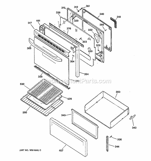 Hotpoint RB753BC1WH Freestanding, Electric Electric Range Door & Drawer Parts Diagram